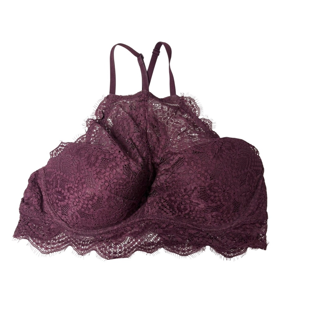 Victoria's Secret‎ PINK Push-Up Lace Bralette Plum Wireless Padded Large A-C Cup